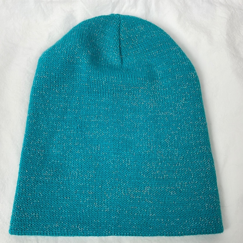 Aqua Women's/Girls Beanie with Silver Metallic Thread - One Size